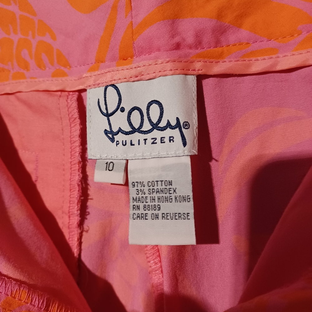 Lilly Pulitzer cotton Capri pants pink/orange pineapple - Picture 2 of 7